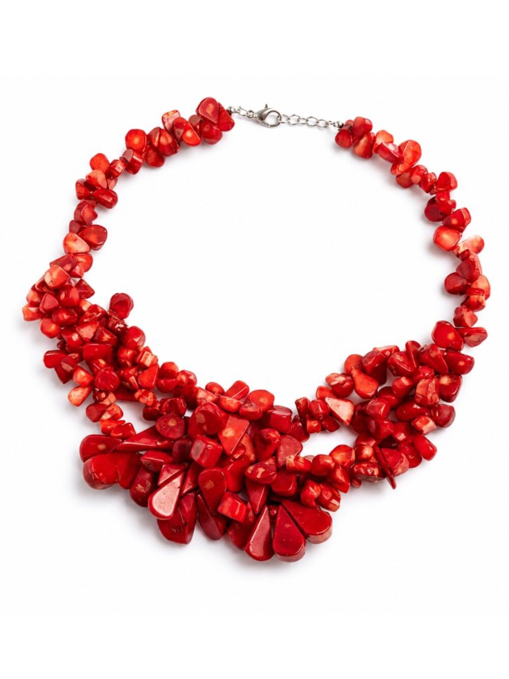 Red Coral Chip Statement Necklace Vintage 16" + 3" Extender